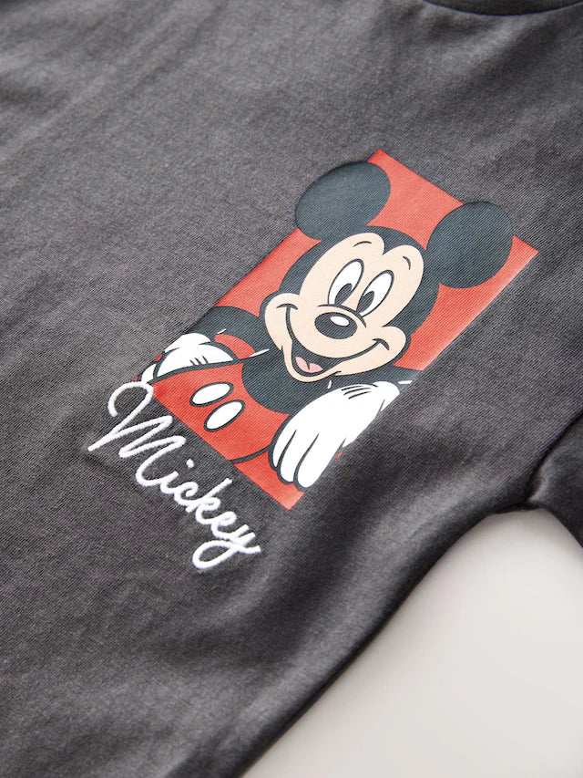 |Boy| Camiseta Mickey Mouse Manga Curta Cinza Carvão 100% Algodão (3 meses a 8 anos)