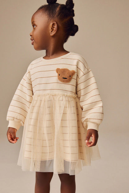 |Girl| Vestido De Malha De Manga Comprida Neutral Bear (3 meses a 7 anos)