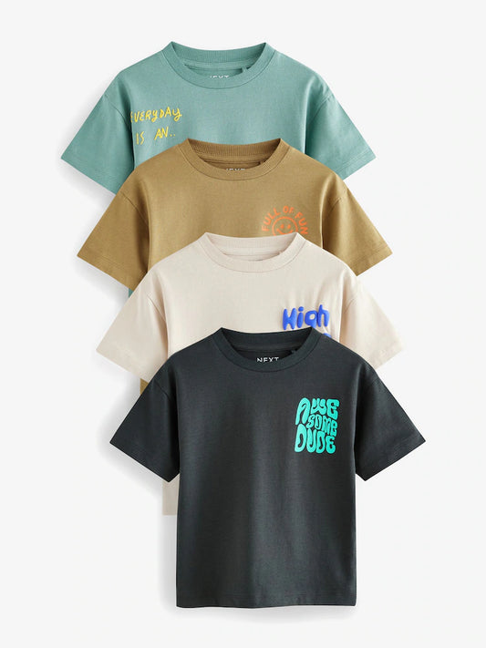 |Boy| Camisetas De Manga Curta 100% Algodão Com Vários Slogans, Pacote Com 4 Unidades (3 meses a 7 anos)