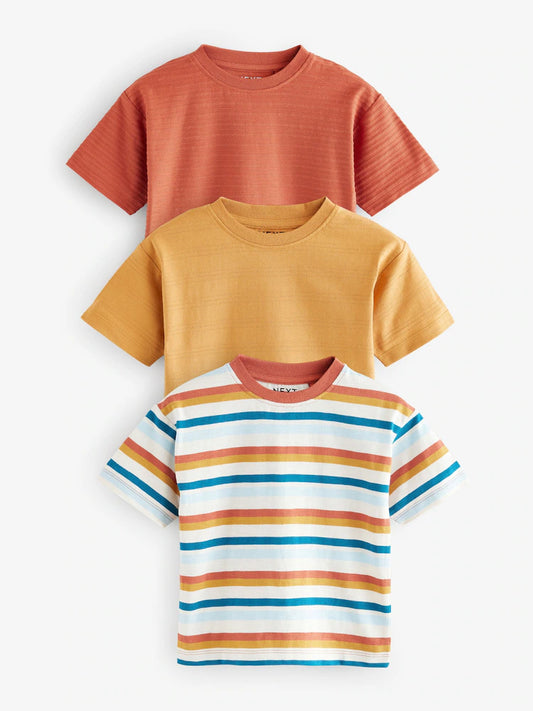 |Boy| Camisetas Texturizadas De Manga Curta Laranja 100% Algodão, Pacote Com 3 (3 meses a 7 anos)