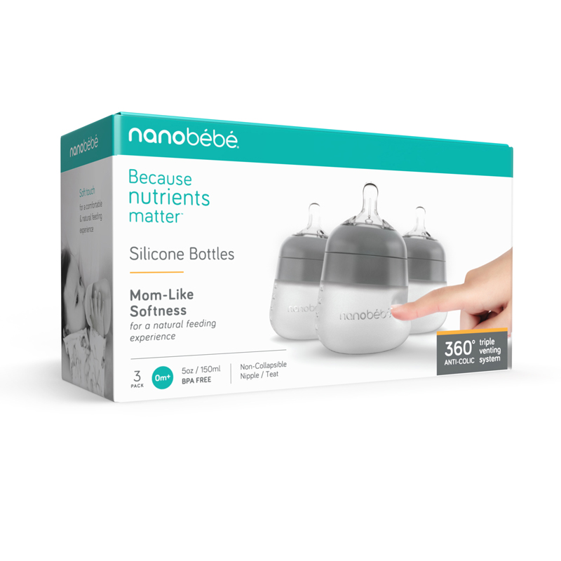 Nanobebe Flexy Silicone Garrafas Cinza 150ml 3 unidades