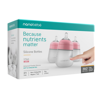 Nanobebe Flexy Biberones De Silicona Rosa 270ml 3Pk