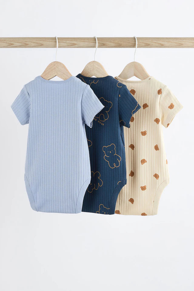 |BabyBoy| Conjunto De 3 Macacões Em Costela Bebê Navy Bear 100% Algodão