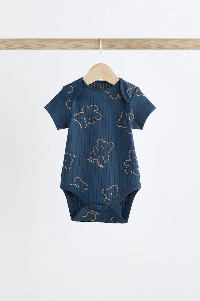 |BabyBoy| Conjunto De 3 Macacões Em Costela Bebê Navy Bear 100% Algodão