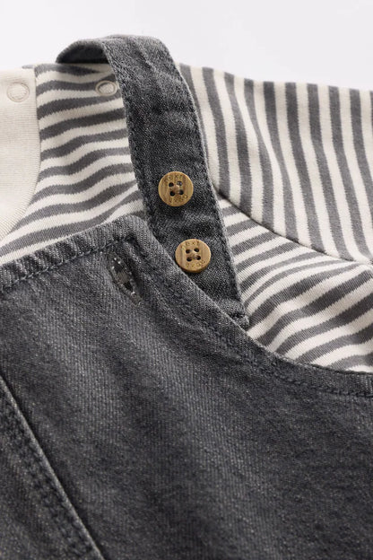 |BabyBoy| Conjunto De Macacão e Macacão Jeans Para Bebê Preto/Cinza (0 meses a 2 anos)