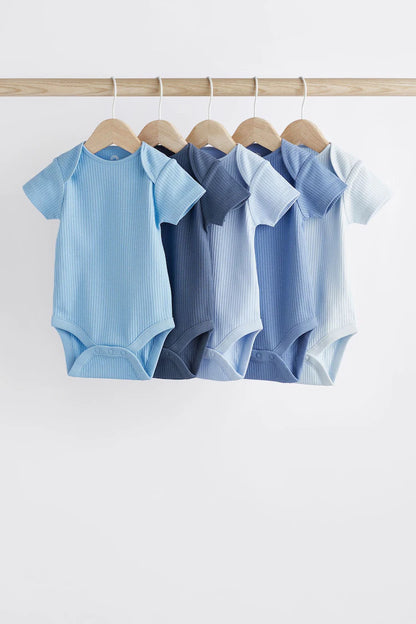 |BabyBoy| Conjunto De 5 Macacões Para Bebê Com Costela Lisa Azul