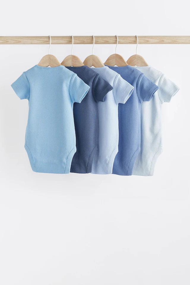 |BabyBoy| Conjunto De 5 Macacões Para Bebê Com Costela Lisa Azul