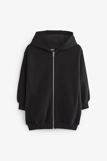 |Girl| Moletom Com Zíper Long Line Hoodie - Black (3 a 16 anos)