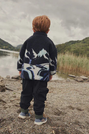 |Niño| Chaqueta polar con cremallera completa Navy Mountains Scene (de 3 meses a 7 años)