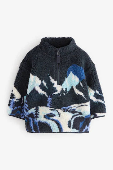 |Niño| Chaqueta polar con cremallera completa Navy Mountains Scene (de 3 meses a 7 años)