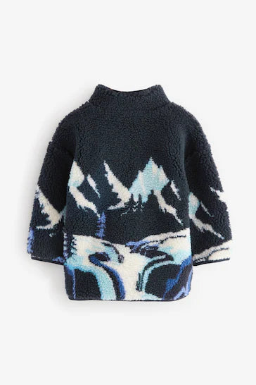 |Niño| Chaqueta polar con cremallera completa Navy Mountains Scene (de 3 meses a 7 años)