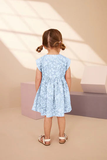 |Girl| Vestido De Verão Com Botões - Floral Azul (3 meses a 8 anos)