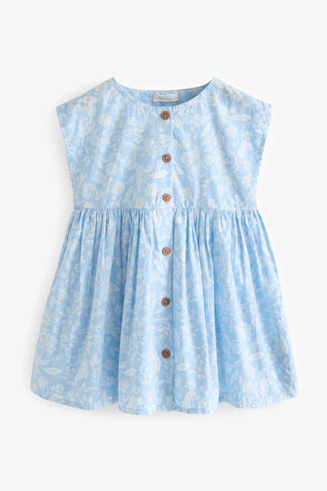 |Girl| Vestido De Verão Com Botões - Floral Azul (3 meses a 8 anos)