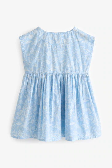 |Girl| Vestido De Verão Com Botões - Floral Azul (3 meses a 8 anos)