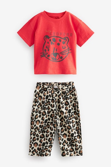 |Boy| Camiseta De Manga Curta e Calças Largas - Estampa De Leopardo Vermelho (3 meses a 7 anos)