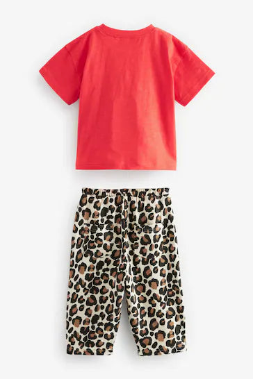 |Boy| Camiseta De Manga Curta e Calças Largas - Estampa De Leopardo Vermelho (3 meses a 7 anos)