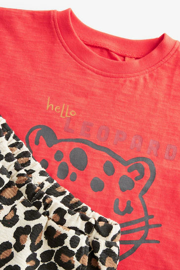 |Boy| Camiseta De Manga Curta e Calças Largas - Estampa De Leopardo Vermelho (3 meses a 7 anos)