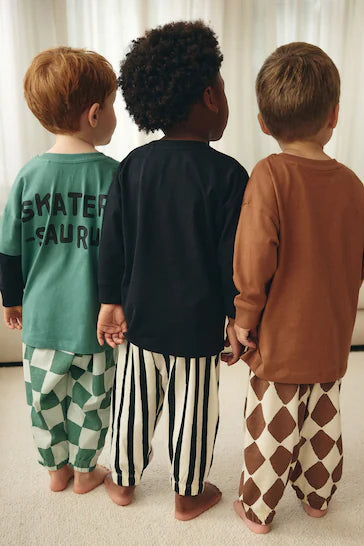 |Niño| Pack de 3 Pijamas Grandes 100% Algodón – Cuadros Verde/Negro/Teja (9 meses a 10 años)