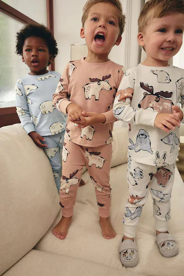 |Niño| Pack de 3 pijamas abrigados 100 % algodón - Multicolor neutro (de 9 meses a 10 años)