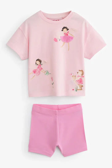 |Niña| Conjunto de camiseta de manga corta y pantalón corto - Rosa (3 meses a 7 años)