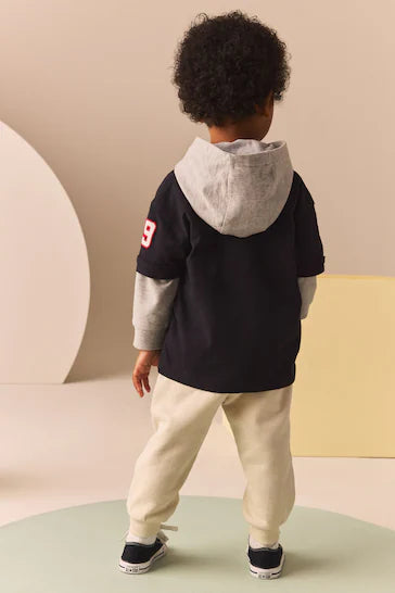 |Niño| Conjunto de sudadera y jogging Varsity 100% algodón - Negro/Blanco (3 meses a 7 años)