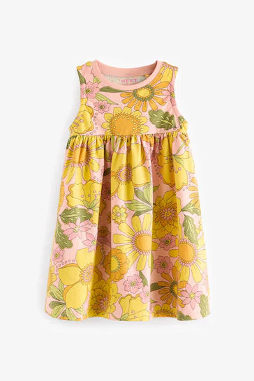 |Girl| Vestido Jersey Manga Curta - Amarelo (3 meses a 7 anos)