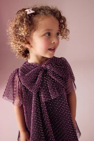 |Girl| Vestido De Malha Brilhante - Roxo Ameixa (3 meses a 7 anos)