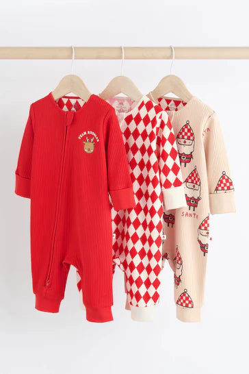 |Niña| Conjunto de pijama rojo Baby Christmas Team Rudolph, pack de 3 (0 meses a 3 años)