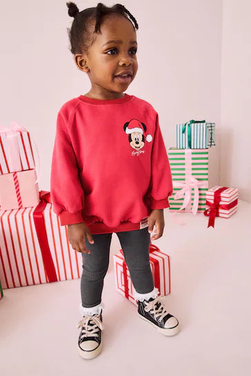 |Niña| Conjunto de leggings navideños rojos de Minnie Mouse de Disney (de 3 meses a 7 años)