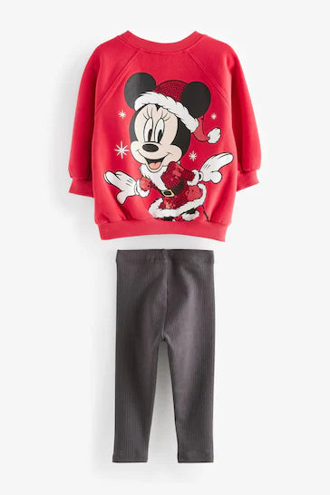 |Niña| Conjunto de leggings navideños rojos de Minnie Mouse de Disney (de 3 meses a 7 años)