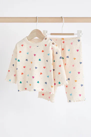 |Niña| Conjunto de 2 piezas de top y pantalones sueltos para bebé - Estampado de corazones Blanco/Multicolor