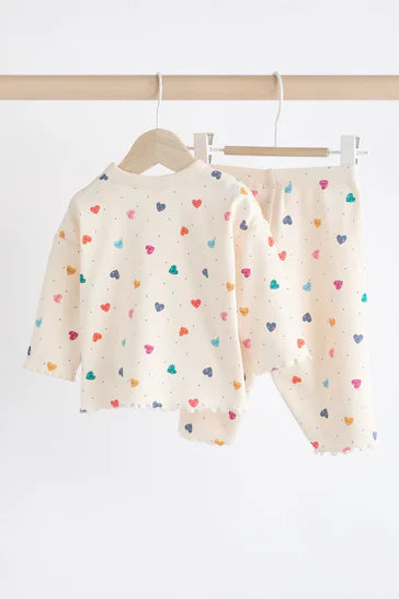 |BabyGirl| Conjunto De 2 Peças De Top e Calças Largas Para Bebê - Estampa De Coração Branco/multicolorido