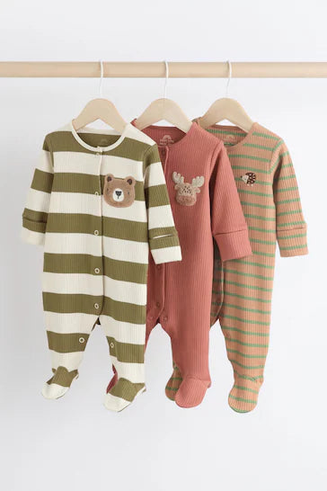 |BabyGirl| Conjunto De 3 Pijamas Para Bebê Com Estampa Sorridente - Marrom/Caqui (0 meses a 2 anos)