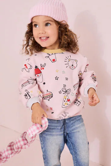 |Niña| Sudadera navideña rosa claro (3 meses a 7 años)