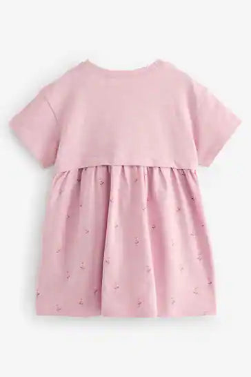 |Niña| Vestido de punto rosa claro de manga corta (3 meses a 7 años)