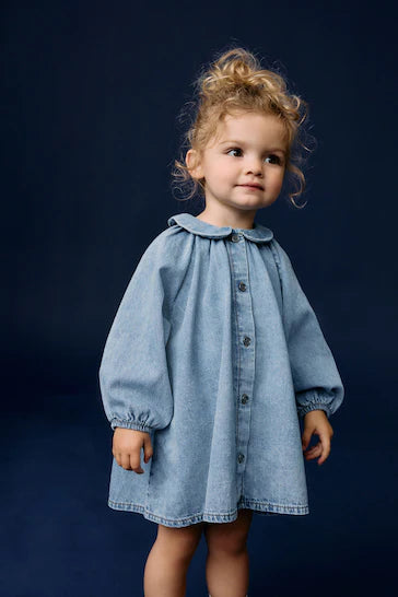 |Niña| Vestido camisero 100% algodón - Azul (3 meses a 8 años)