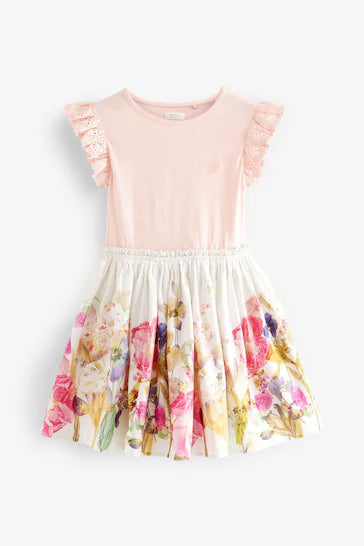 |BigGirl| Vestido Saia Floral Rosa (3-12 anos)