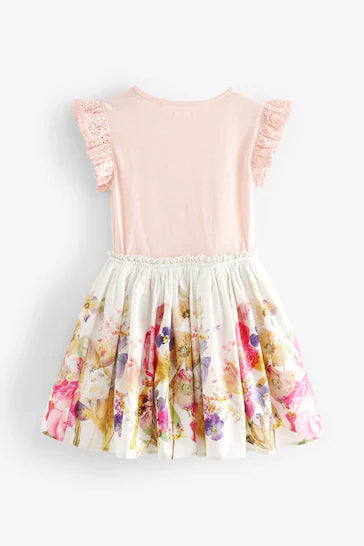 |BigGirl| Vestido Saia Floral Rosa (3-12 anos)