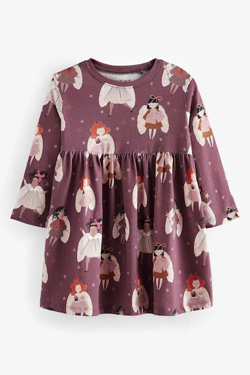 |Girl| Vestido Em Jersey De Manga Comprida 100% Algodão - Roxo (3 meses a 7 anos)