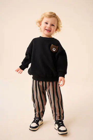 |Niño| Joggers de punto de rayas marrón/negro 100% algodón (3 meses a 7 años)