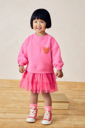 |Girl| Vestido Sweat Mesh - Rosa (3 meses a 7 anos)