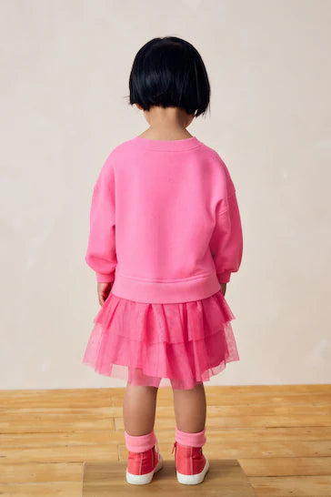 |Girl| Vestido Sweat Mesh - Rosa (3 meses a 7 anos)