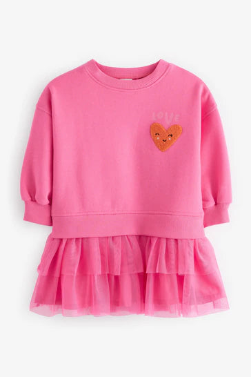 |Girl| Vestido Sweat Mesh - Rosa (3 meses a 7 anos)