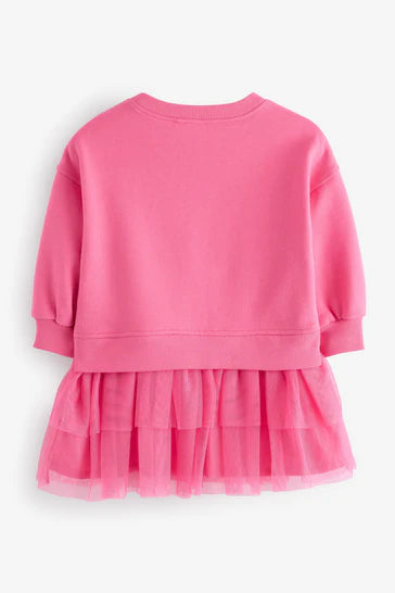 |Girl| Vestido Sweat Mesh - Rosa (3 meses a 7 anos)