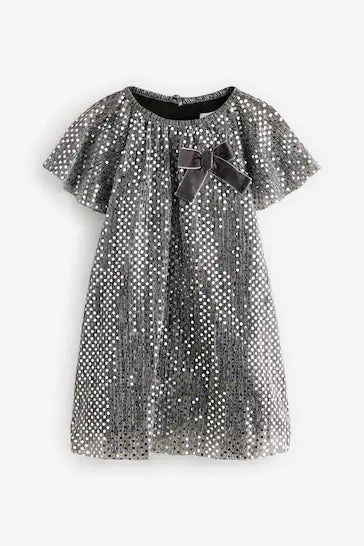 |Girl| Vestido De Festa Com Lantejoulas Manga Anjo – Laço Carvão (3 meses a 10 anos)