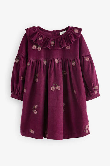 |Girl| Vestido Com Gola Bordada Framboesa Rosa (3 meses a 8 anos)