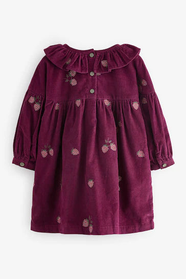 |Girl| Vestido Com Gola Bordada Framboesa Rosa (3 meses a 8 anos)