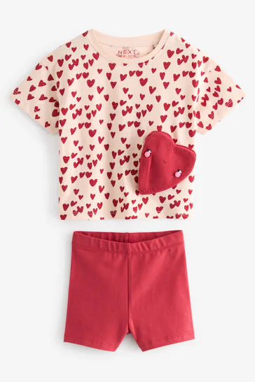 |Niña| Conjunto de camiseta y culotte ciclista - Corazón Rosa (3 meses a 7 años)