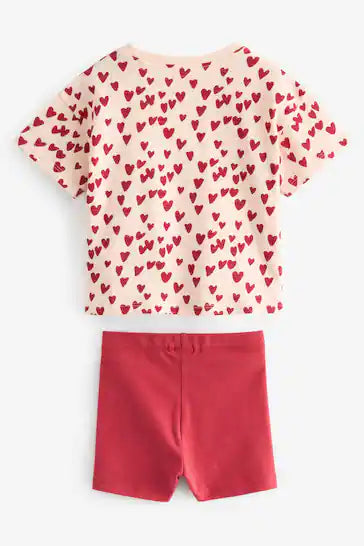 |Niña| Conjunto de camiseta y culotte ciclista - Corazón Rosa (3 meses a 7 años)