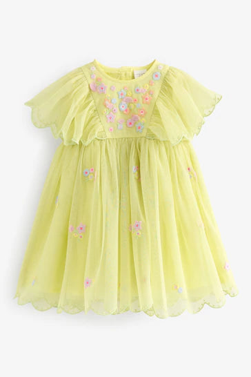 |Girl| Vestido De Festa Em Malha Bordada Verde (3 meses a 7 anos)